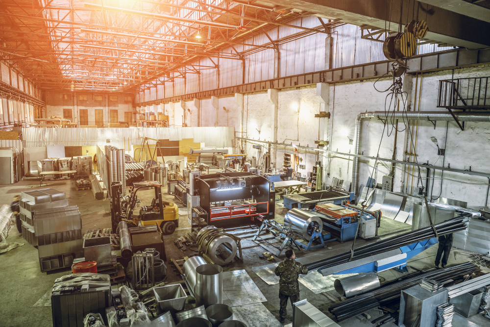 Custom metal fabrication shop where industrial components are produced and prepared for assembly and installation